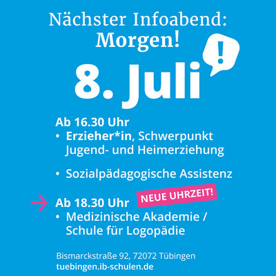 Infoabend am 8. Juli mit Themen zu Erzieher*innen und medizinischer Akademie in Tübingen | © ib-schulen.de