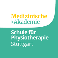 Logo der Medizinischen Akademie Stuttgart mit Schwerpunkt auf Physiotherapie, in gelber und türkiser Schrift gestaltet.
