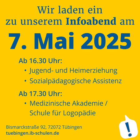 Einladung zum Infoabend am 7. Mai 2025 in Tübingen zu Themen wie Jugendhilfe und Logopädie.