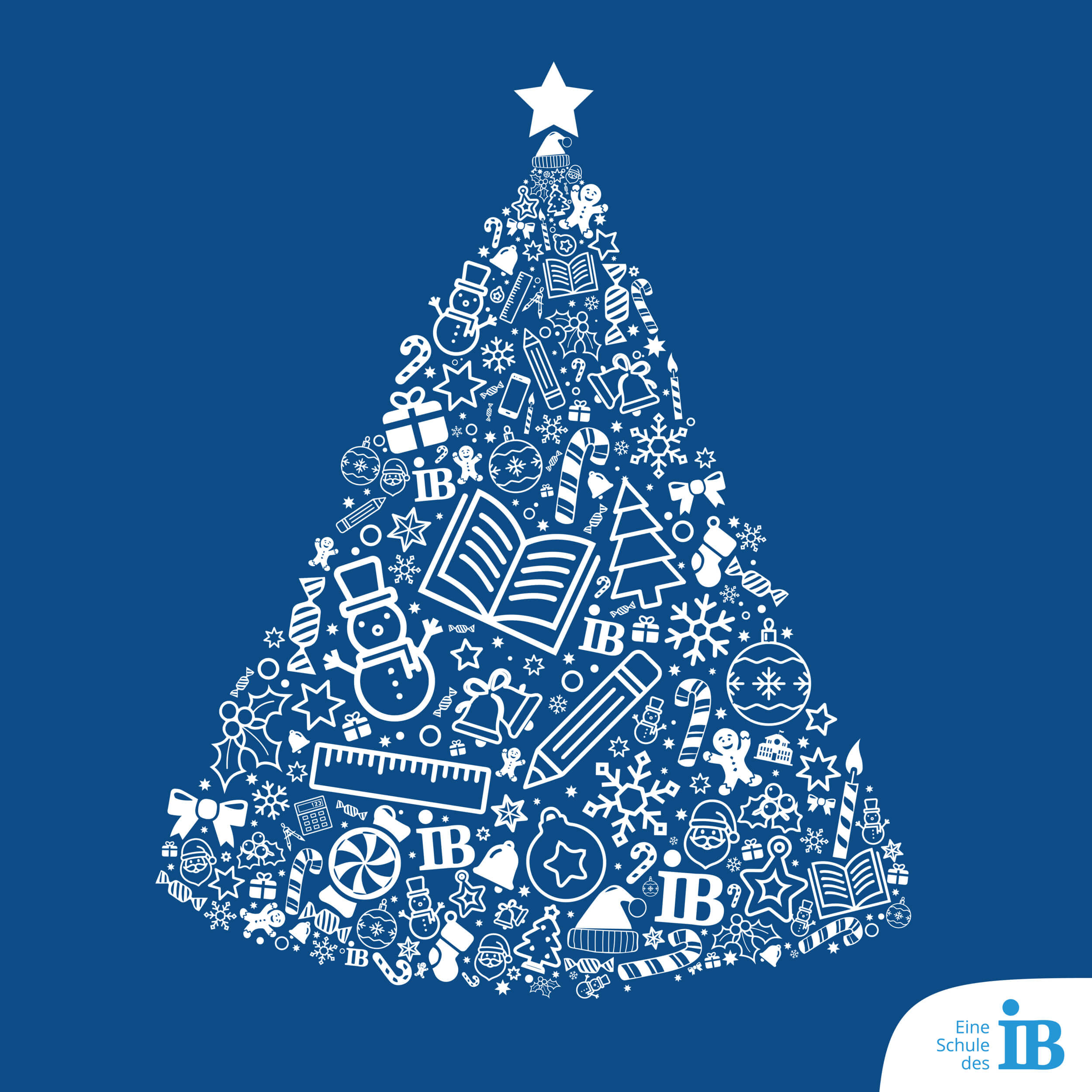 Frohe Weihnachten wünscht der IB mit einem grafischen Weihnachtsbaum in blau weiß