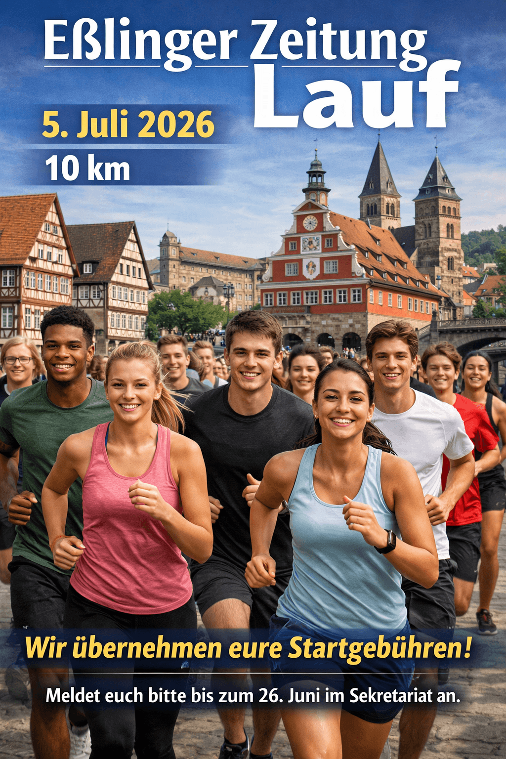 Eine diverse Gruppe von Läufern nimmt am Eßlinger Zeitung Lauf am 5. Juli 2026 teil. | © Eßlinger Zeitung